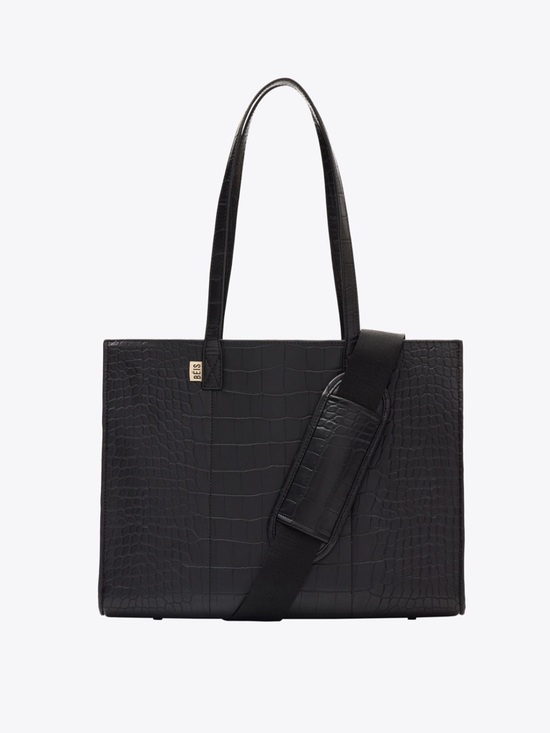 BEIS Handbags - Beis Black Croc-Embossed Work Tote